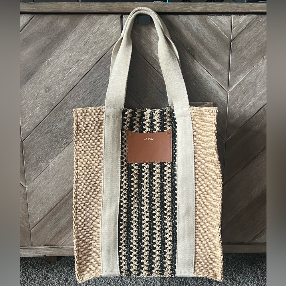 Isabel Marant Aruba Raffia Tote Bag Black Beige Like New